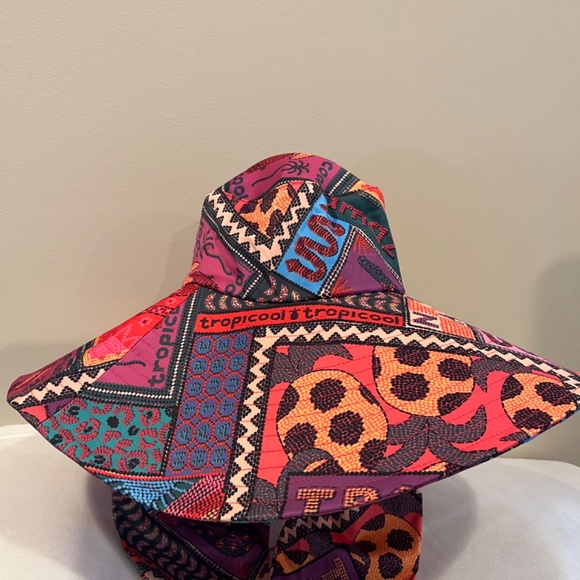 Farm Rio Dotted Patchwork Scarf Tropical Amazon Jungle Summer Beach Hat Packable - Picture 6 of 9